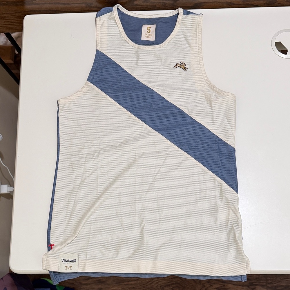 Tracksmith Cream and Blue Tank Top
